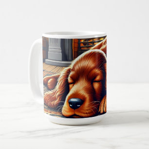 Ierse Setter Puppy Slapend bij een Warme Haard Koffiemok
