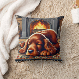Ierse Setter Puppy Slapend bij een Warme Haard Kussen