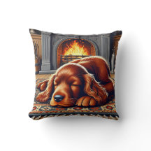 Ierse Setter Puppy Slapend bij een Warme Haard