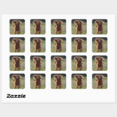 Ierse Setter Rent met een Stok Vierkante Sticker (Vel)