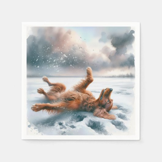 Ierse Setter Rol in de Sneeuw Servet (Voorkant)