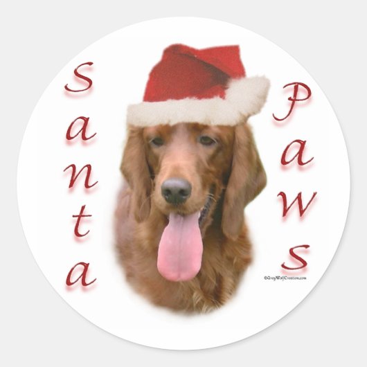 Ierse Setter Santa Paws Ronde Sticker (Voorkant)