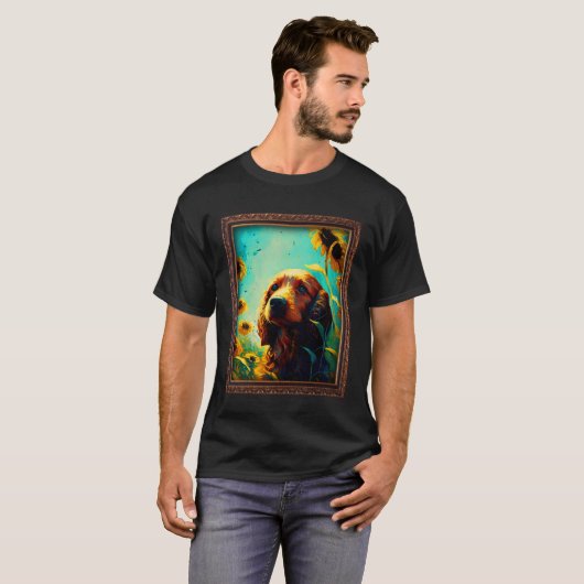 Ierse setter schilderij zonnebloem moeder vrouwen  t-shirt (Voorkant volledig)