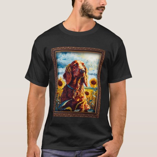 Ierse setter schilderij zonnebloem moeder vrouwen  t-shirt (Voorkant)