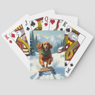 Ierse Setter sleeën avontuur Kerstschilderij Pokerkaarten
