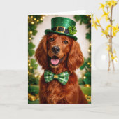 Ierse Setter St. Patrick's Day kaart, Leprechaun Kaart (Gele Bloem)