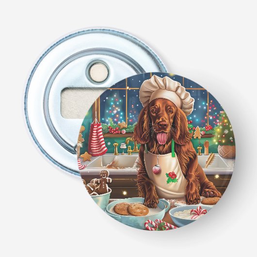 Ierse Setter Vakantie Bakken: Festive Kerst  Button Flesopener (Voorkant)