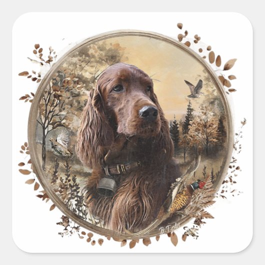Ierse Setter Vierkante Sticker (Voorkant)