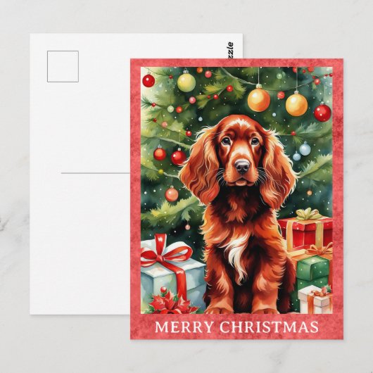 Ierse Setter Vrolijk Kerstfeest Schattigee Puppy D Briefkaart (Voorkant / Achterkant)