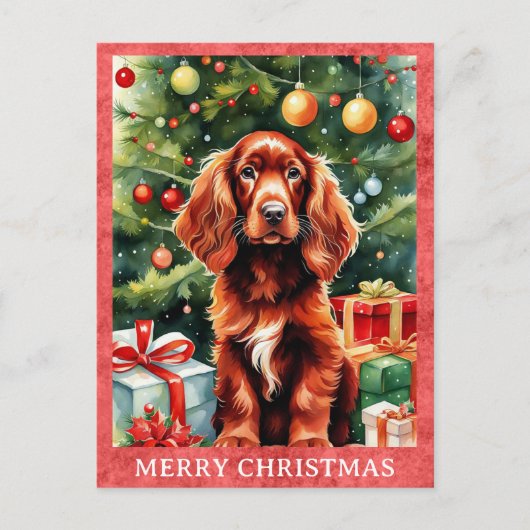 Ierse Setter Vrolijk Kerstfeest Schattigee Puppy D Briefkaart (Voorkant)