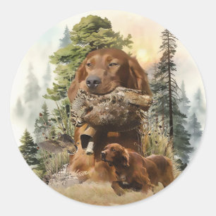 Ierse Setter, Woodcock jagen, Art Ronde Sticker