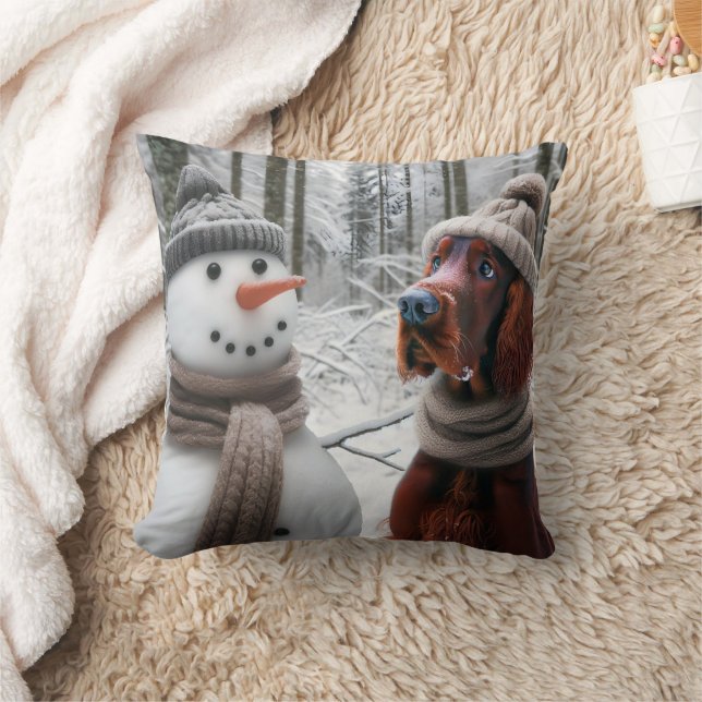 Ierse Setterhond Met een Sneeuwman Kussen (Deken)