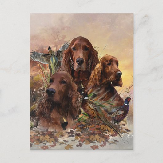 Ierse Setters met fazanten - Passion Hunt Feestdagenkaart (Voorkant)