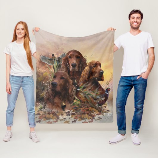 Ierse Setters met fazanten - Passion Hunt Fleece Deken (In situ)