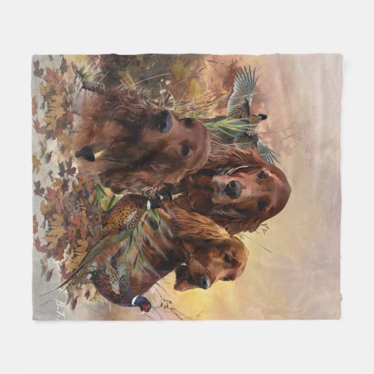 Ierse Setters met fazanten - Passion Hunt Fleece Deken (Voorkant (Horizontaal))