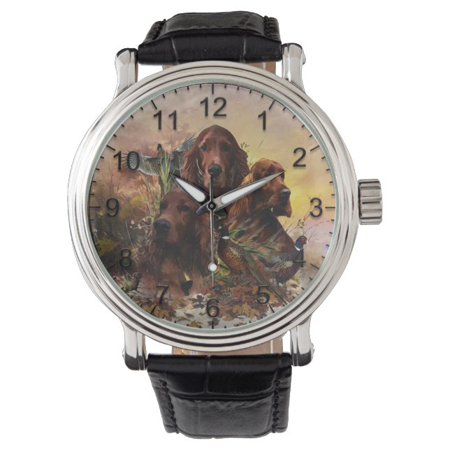 Ierse Setters met fazanten - Passion Hunt Horloge (Voorkant)