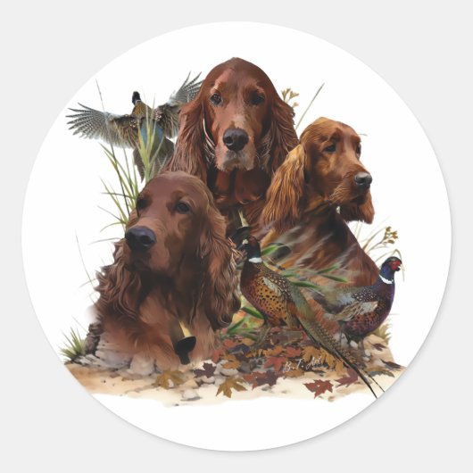 Ierse Setters met fazanten - Passion Hunt Ronde Sticker (Voorkant)