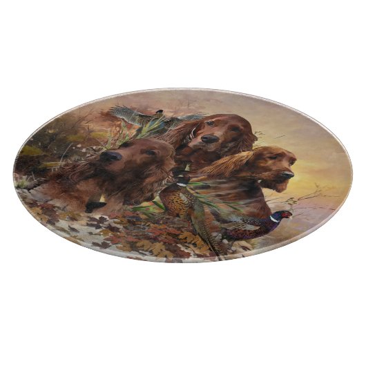 Ierse Setters met fazanten - Passion Hunt Snijplank (Hoek)