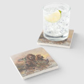 Ierse Setters met fazanten - Passion Hunt Stenen Onderzetter (Zijkant)