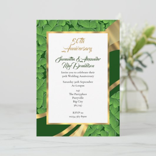 Ierse shamrock 50th bruiloft kaart (Staand voorkant)