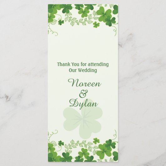 Ierse shamrock bladeren (klaver) Bruiloft Menu (Achterkant)