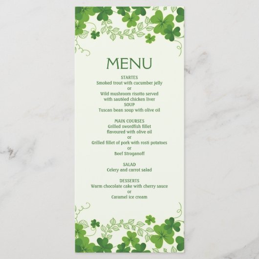 Ierse shamrock bladeren (klaver) Bruiloft Menu (Voorkant)