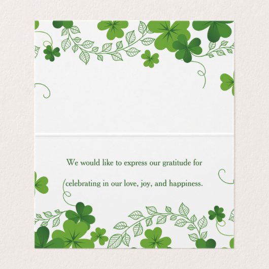 Ierse Shamrock bruiloft dank u Visitekaartje (Binnenkant ongevouwen)