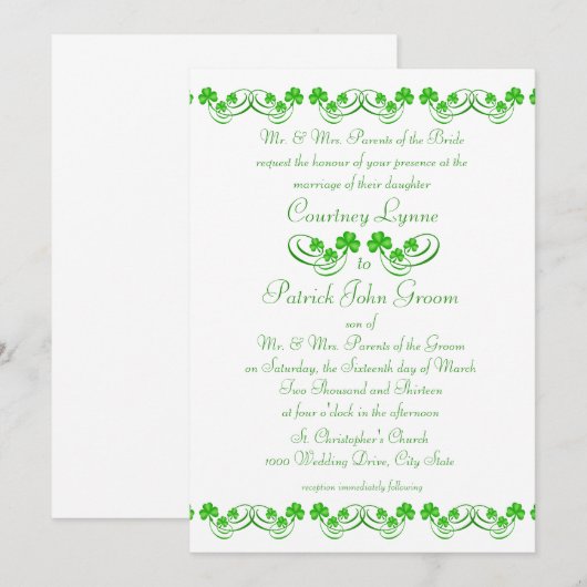 Ierse Shamrock bruiloft Kaart (Voorkant / Achterkant)