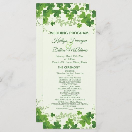Ierse Shamrock bruiloft programma Programmakaart (Voorkant / Achterkant)
