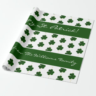 Ierse Shamrock Clovers Pattern - aangepaste tekst Cadeaupapier