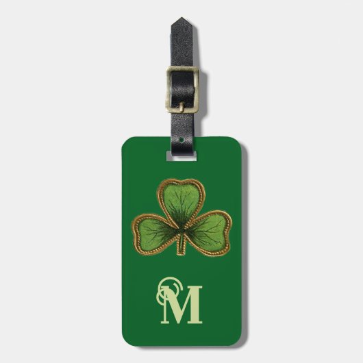 Ierse Shamrock en Green St Patrick's Day Monogram Bagagelabel (Voorkant verticaal)
