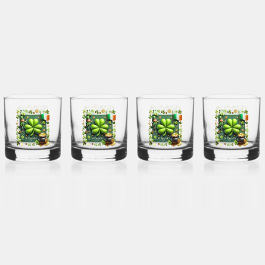 Ierse Shamrock en vlag St. Patrick's Day Whisky Glas (Achterkant)
