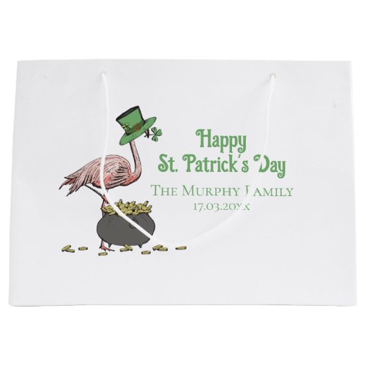 Ierse Shamrock Flamingo St. Patrick's Day Feest Groot Cadeauzakje (Voorkant)