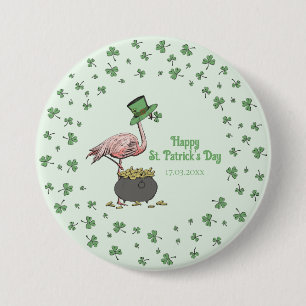 Ierse Shamrock Flamingo St. Patrick's Day Feest Kn Ronde Button 7,6 Cm