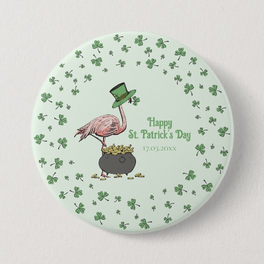 Ierse Shamrock Flamingo St. Patrick's Day Feest Kn Ronde Button 7,6 Cm (Voorkant)