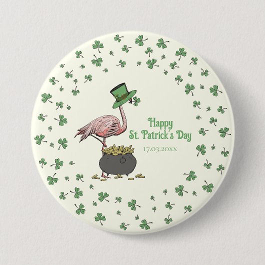 Ierse Shamrock Flamingo St. Patrick's Day Feest Kn Ronde Button 7,6 Cm (Voorkant)