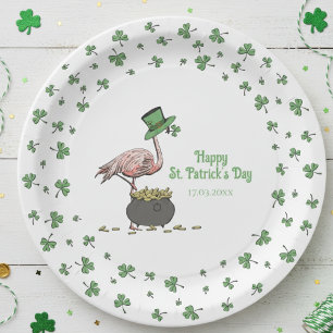 Ierse Shamrock Flamingo St. Patrick's Day Feestje Papieren Bordje