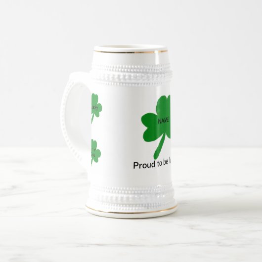 Ierse Shamrock-Gezegden passen uw familienaam aan Bierpul (Voorkant links)