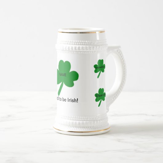 Ierse Shamrock-Gezegden passen uw familienaam aan Bierpul (Voorkant rechts)