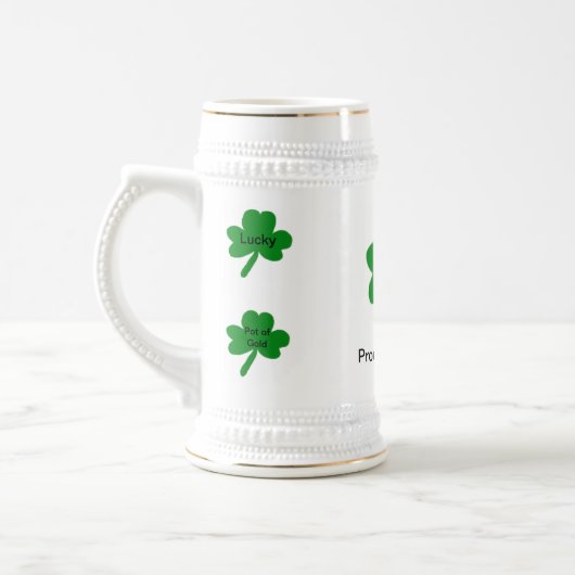 Ierse Shamrock-Gezegden passen uw familienaam aan Bierpul (Links)