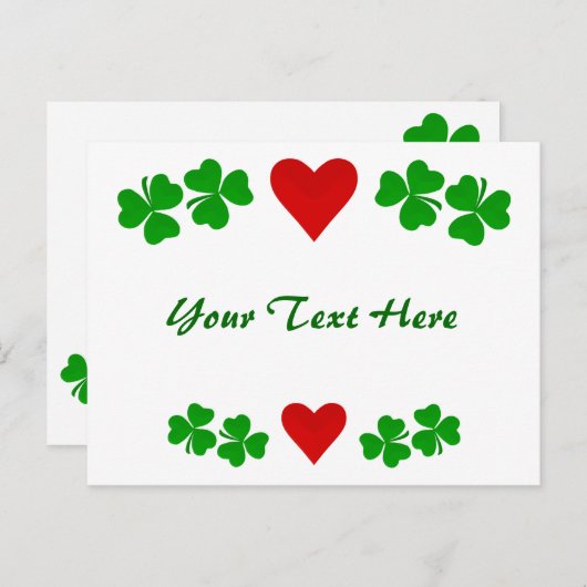 Ierse Shamrock grens met rood hart Briefkaart (Voorkant / Achterkant)