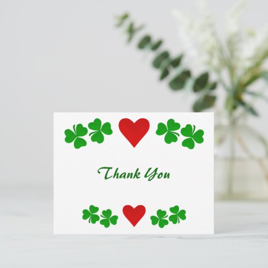 Ierse Shamrock grens met rood hart Dank u Briefkaart (Staand voorkant)