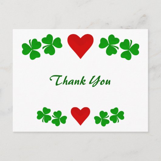 Ierse Shamrock grens met rood hart Dank u Briefkaart (Voorkant)