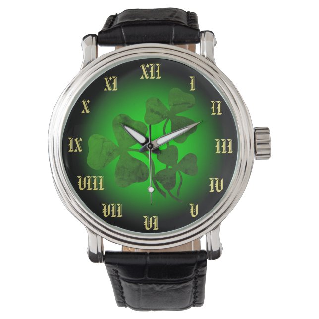Ierse shamrock/groene klaver, Ierland groene gloed Horloge (Voorkant)