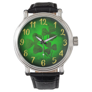 Ierse shamrock/groene klaver, Ierland groene gloed Horloge