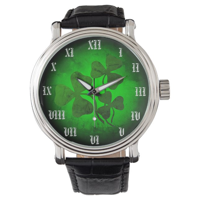 Ierse shamrock/groene klaver, Ierland groene gloed Horloge (Voorkant)