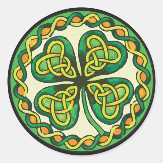 Ierse Shamrock in Keltische Knots Ronde Sticker (Voorkant)