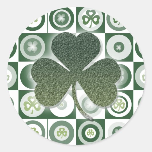 Ierse shamrock klaver patroon groen wit ronde sticker (Voorkant)
