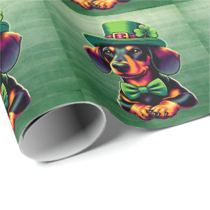 Ierse Shamrock Lucky Dachshund Hond Patricks Dag Cadeaupapier
