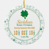 Ierse Shamrock New Baby Birth Stats Keramisch Ornament (Achterkant)